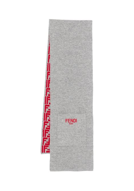 Sciarpa Grigia Con Motivo FF Rosso FENDI KIDS | JUQ020-AO29F0WZ4